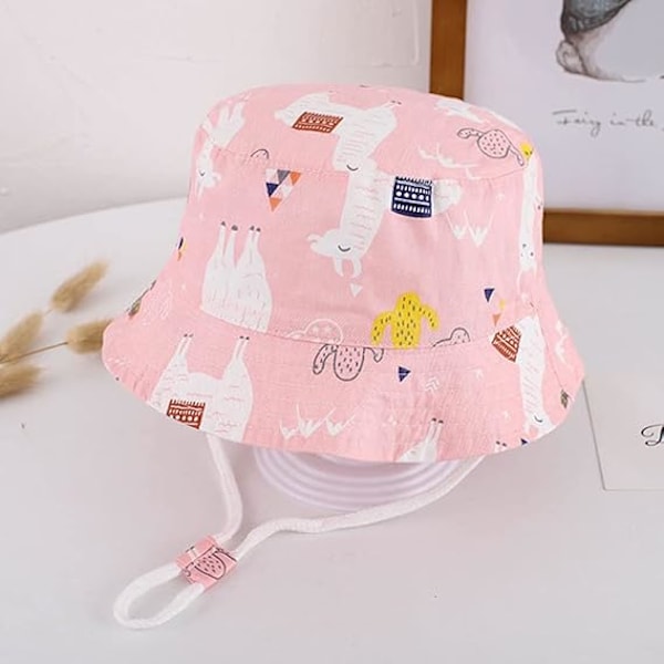 Justerbar solhatt for barn - pustende strandhatt for gutter og jenter Pink Alpaca