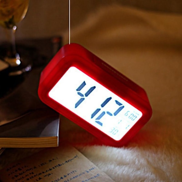 Väckarklocka med Snooze, Nattlampa, Termometer, Digital LED-Display, Batteridriven Red