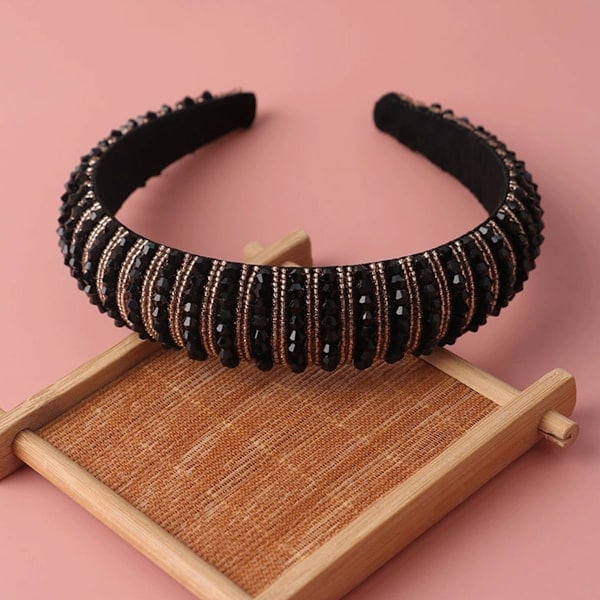 1 st Hårband Mode Vadderat Hårband Pärlförsett Kristall Juvelbesatt Glittrande Hårband Svart Bling Hårrosett Black Coffee