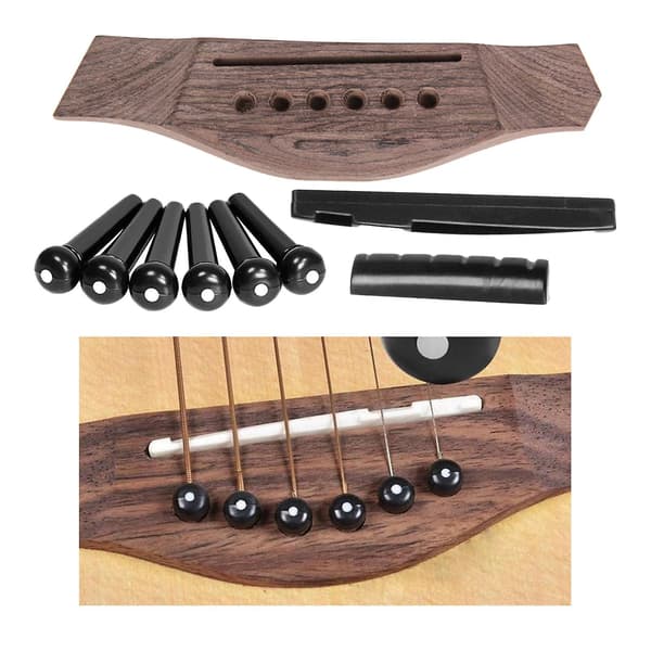 Akustisk gitarbro i tre med 6 pinner, sal og mutter, reservedeler