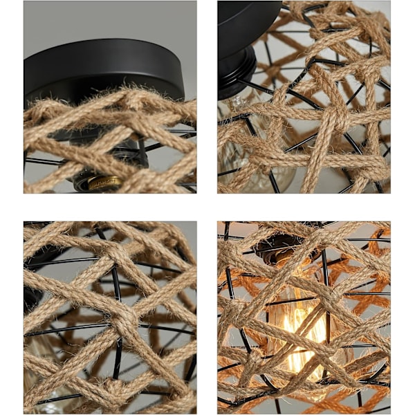 Bohemisk taklampa, semi-flush mount, rotting, rustik belysning, vintage vävd rottinglampa, med vintage vävd burdesign