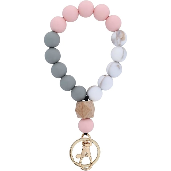 Nøkkelring Armbånd, Kvinne Perle Armbånd Nøkkelring Håndleddsrem for Kvinner Elastisk Håndleddsrem Nøkkelring Bil Nøkkelring Holdere, Rosa