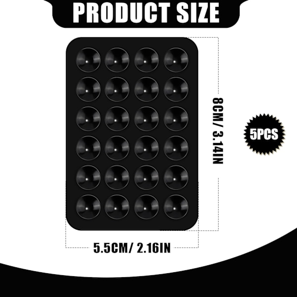 5 stk. Silikon Suttekopper Telefonholdere, Multifunktionel Telefon Suttekopper Montering til Bil Telefon Mini Suttekopper Mat Suttekopper Telefon Case Klæbemiddel Black