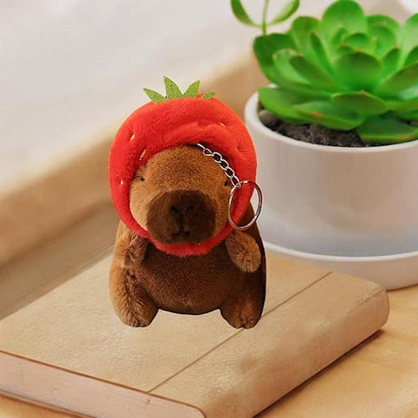 Kapibara-Plush-Avaimenperä Täytetyt Eläimet Avaimenperä Syntymäpäivälahja Pehmeä Realistinen Koristeellinen Reppu-Laukku Ripustus Tytöille Pojille Red