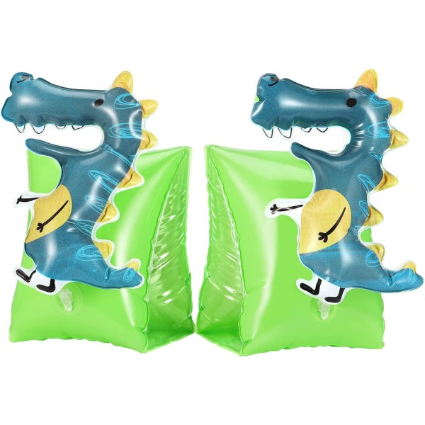 Uppblåsbara armpuffar flytvästar flyter badkar vattenvingar simarmflottörer för barn i åldrarna 3-6 Dinosaur Blue + Green