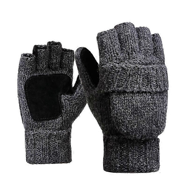 Vinterstickade Fingervantar Konvertibla Vantar Klaffskydd För Män Kvinnor Termisk Isolering Varma Dark gray