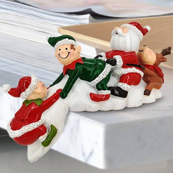 Julebordhjørnedekorasjon, Mini Julefigurer Julepynt til Hylle Skrivebord Bord Harpiksstatuer Julegave Red