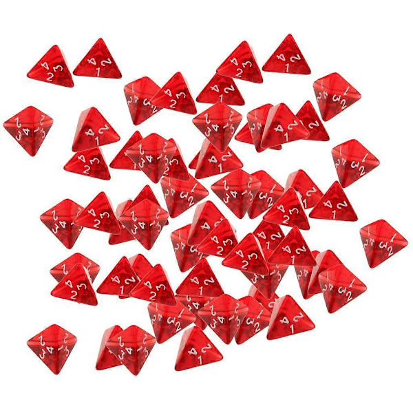 Pakke med 60 Gem Multi-Sided D4 Polyhedral Terninger Sæt D4 20mm til D&D TRPG Cup Spil Rød Farve