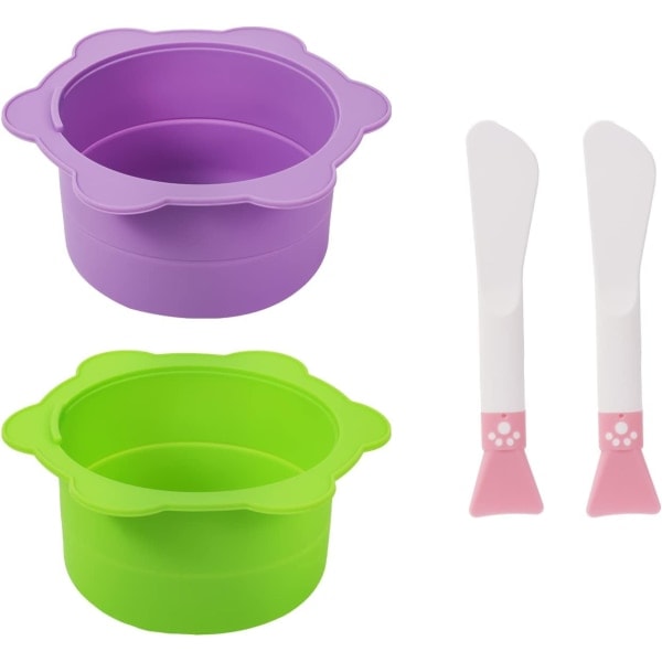 2 stk. Voks Smeltebeholder, Petalformet Silikon Gjenbrukbar Voksvarmerbeholder med 2 stk. Silikon Voksspatel Non-Stick (Lilla, Grønn)