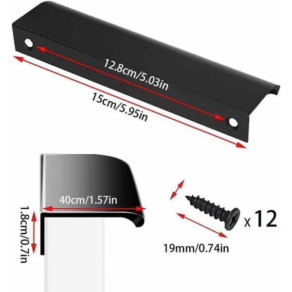 Møbelgreb, 128 mm skjult mat sort dørgreb, aluminiumsprofilgreb, integreret greb