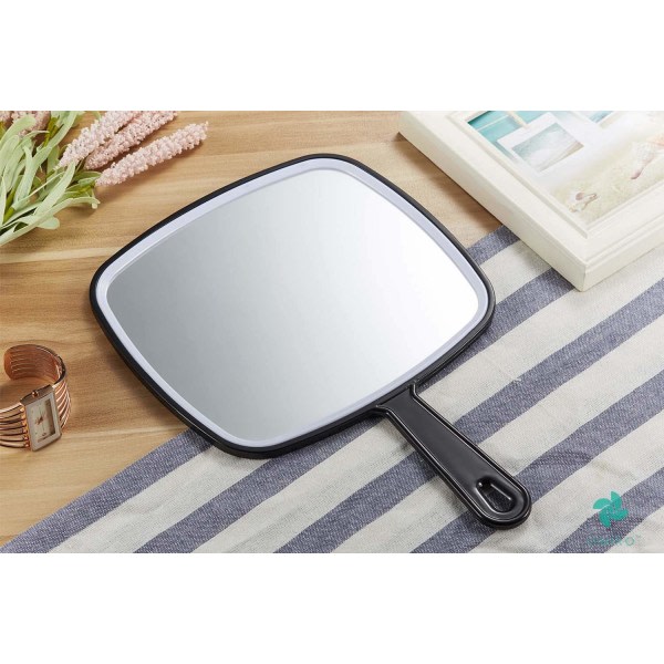 Handspegel, extra stor svart handhållen spegel med handtag, 9\"