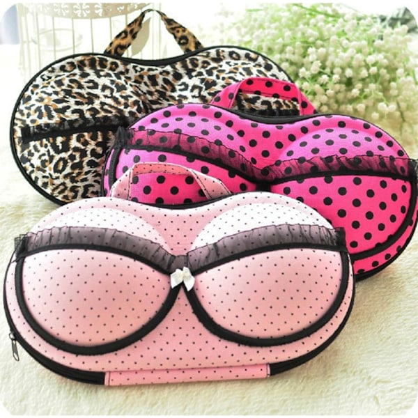 Resväska för behå och underkläder med dragkedja, bärbar behåförvaringsväska med nät, researrangör för underkläder för kvinnor, behåar, bikinier Leopard Print