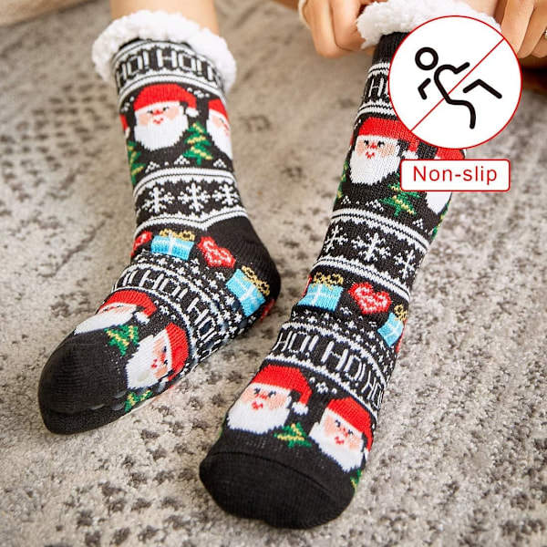 Jule-Sokker Unisex Varme Sokker Jule-Teddyforet Antislip Vintersokker Til Mænd Kvinder Sort