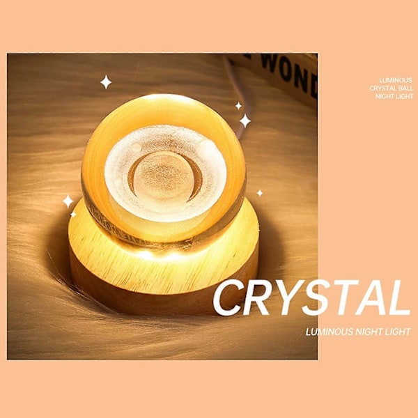 3D Saturn Krystal Kugle Natlampe til Børn Glaskugle Natlampe med Træbase Fantasifuld Dekoration Krystal Kugle Saturn LED Galaxy Planet Natlampe Nebula