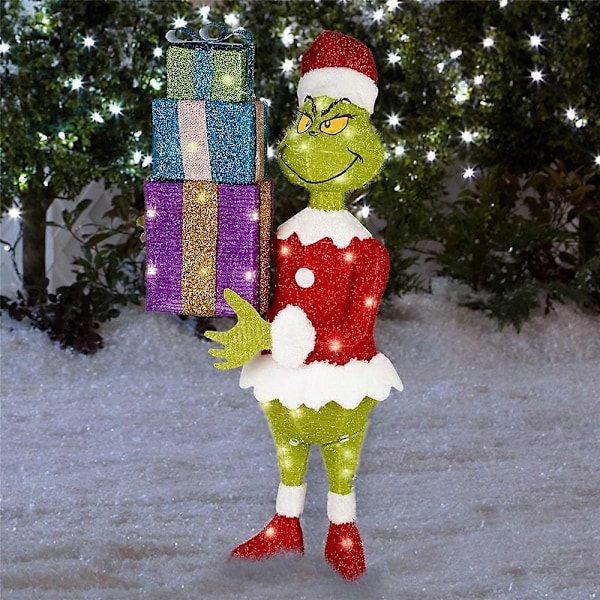 Julemanden Grinch Kommer Flade LED Lys Grøn Monster Jul Halloween Udendørs Have Have Dekoration B