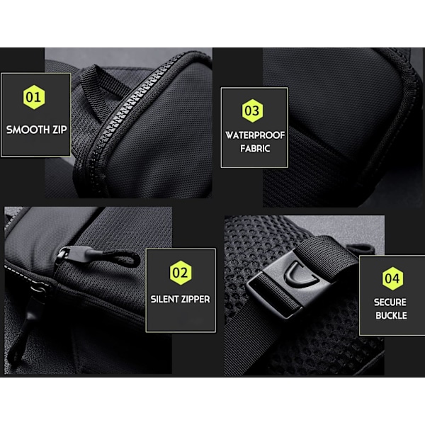 Crossbody-laukku kahdella taskulla, vettähylkivä ja kädet vapaana pitävä miesten olkalaukku, rintalaukku vyölaukku
