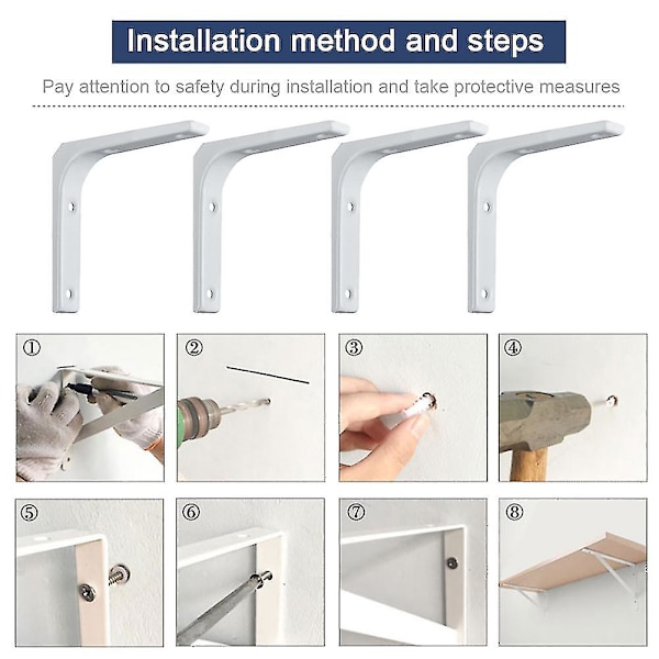 4kpl Raskaan sarjan hyllynkannatin L-muotoinen DIY-teräksinen huonekalujen seinäkiinnike kodin sisustus uusi Wuqx White 100x100mm