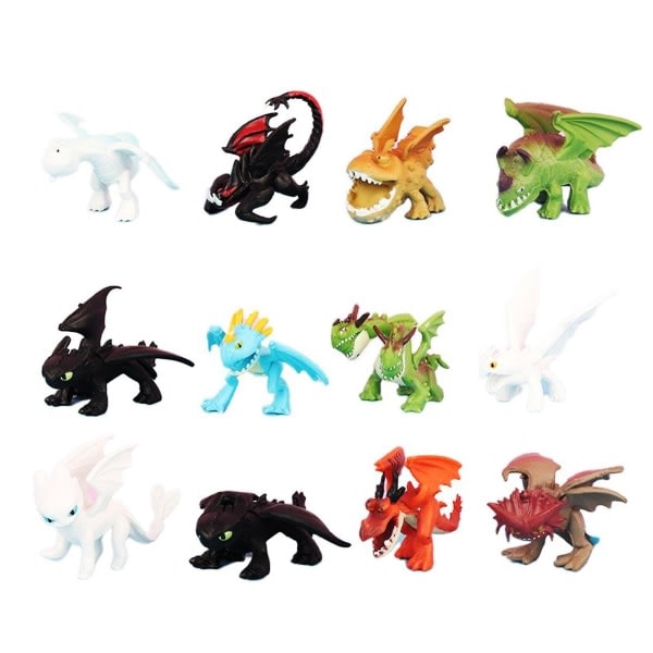 12 st/set Draktränaren Actionfigurer Tandlöse Ljus Natt Fury Mini Modell Figurer Dockor Leksaker för Barn Pojkar Flickor Present Samling