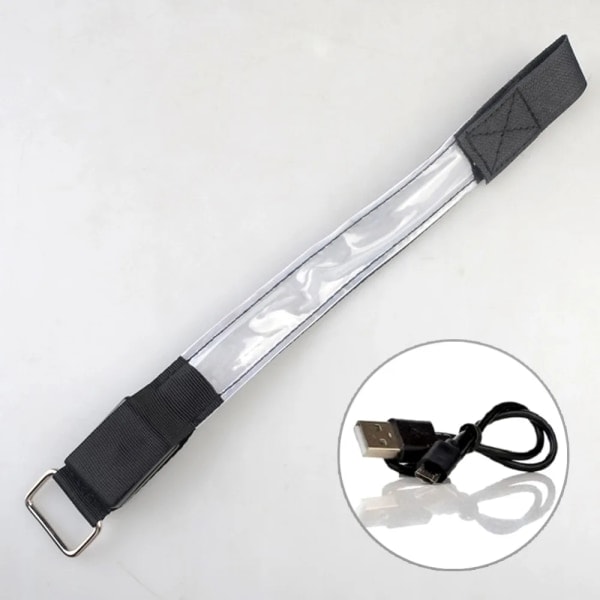 Laddningsbar Reflex - LED Armband / Reflexband som lyser 2-pack White