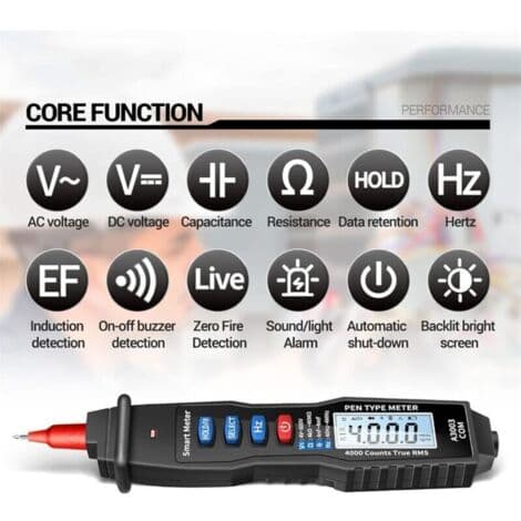 Bärbar pennformad digital multimeter 4000 antal AC/DC spänningskapacitetstestare NCV A3003 (svart)