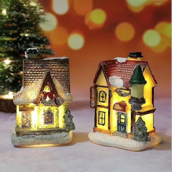 6 Julebyhuse med belysning, julepynt, 5,5 * 4,5 * 8 cm
