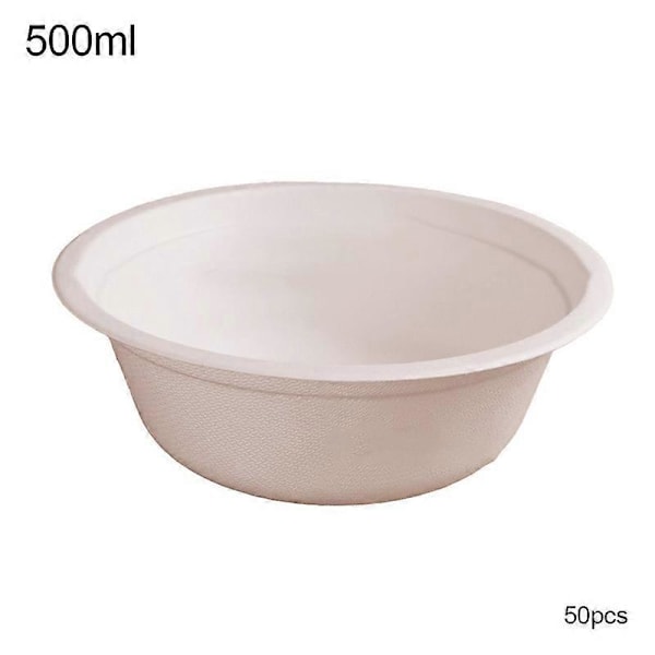 50 stk. Bionedbrydelig Engangsskål Miljøvenlig Køkken Varm Kold Brug Container JIKAIX Yellow 500ML