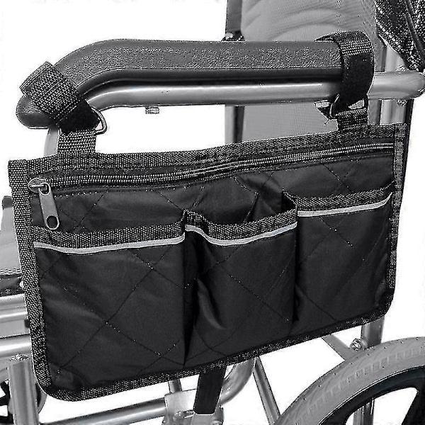 Rullestolveske med lommer, Universal Vanntett Armlene Sideveske Rullestol Sideorganisator Oppbevaringsveske Armlenepose, 1 stk GuanGuan black