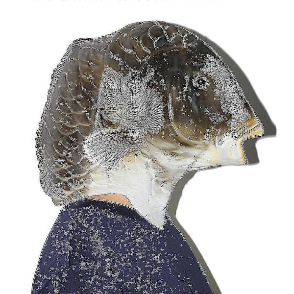 Svart Fiskemaske Latex Dyrehodemaske Grå Fiske Kostyme Hodeplagg Maskerade Fest Voksen