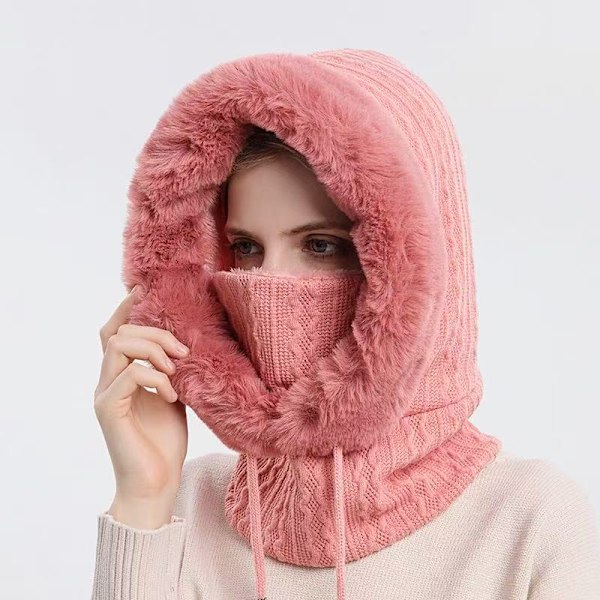 2-i-1 Beanie för Kvinnor Varm Vintermössa Halsduk Vinter Bollhatt Red