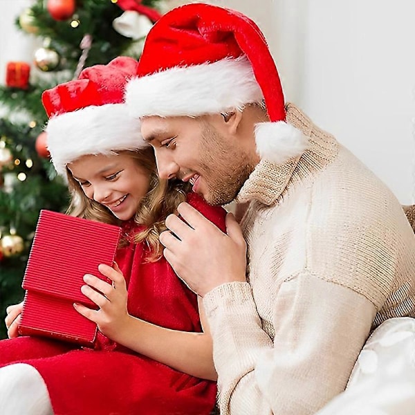 Nytår Julehat Rød Plys Fortykkede Julemandshatte til Voksne Børn Vinter Julehuer Festlige Julefrokost Dekorationer Gaver Red-C