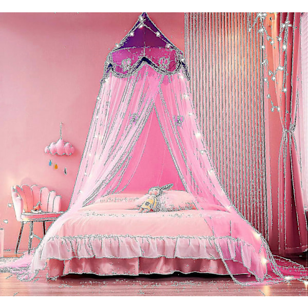 Sengehimmel med lys Sengehimmelgardiner til piger Toddler Sengehimmel til piger tao Purple and Pink