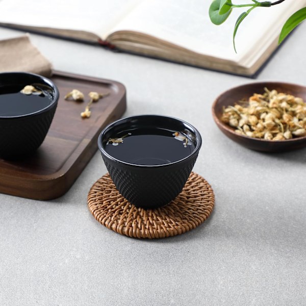Tekopper, Japansk Stil Emaljeret Støbejern Tekop Sæt af 2, Polka Dot Jern Retro Kop (120ML)