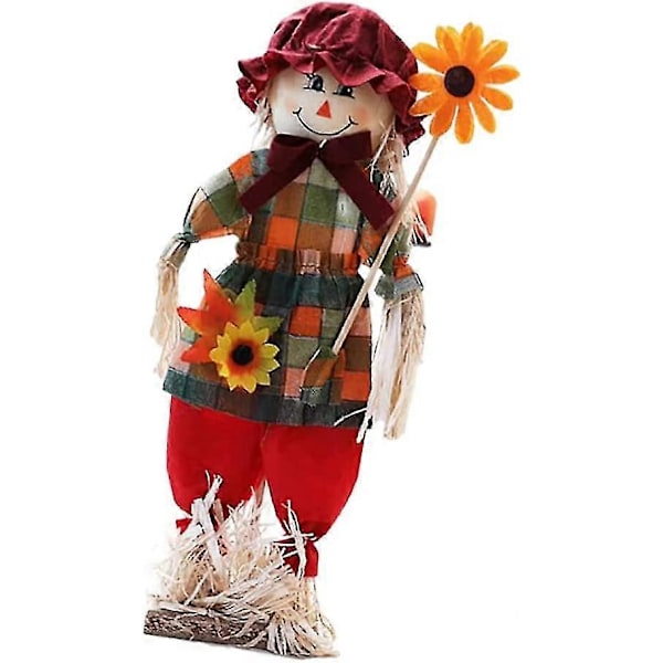 Halloween Höst Fågelskrämma Dekoration Höstskörd Stående Fågelskrämma Med Blommor Röd