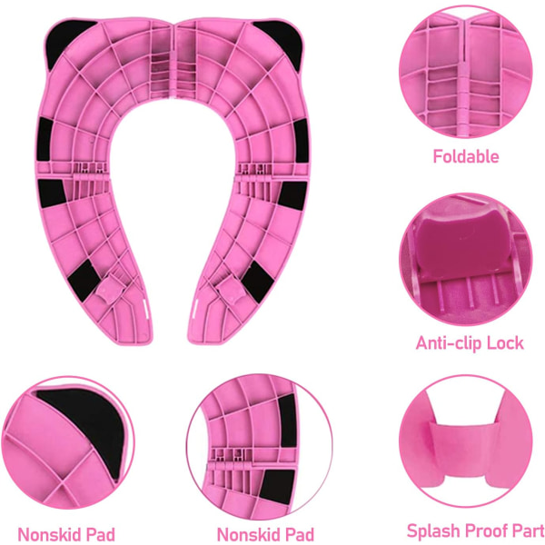 Resbarnstol för resor, bärbar toalettstol för barn, hopfällbar toalettstol för småbarn i ABS-material med 8 halkfria silikonkuddar och 1 bärväska Red Panda