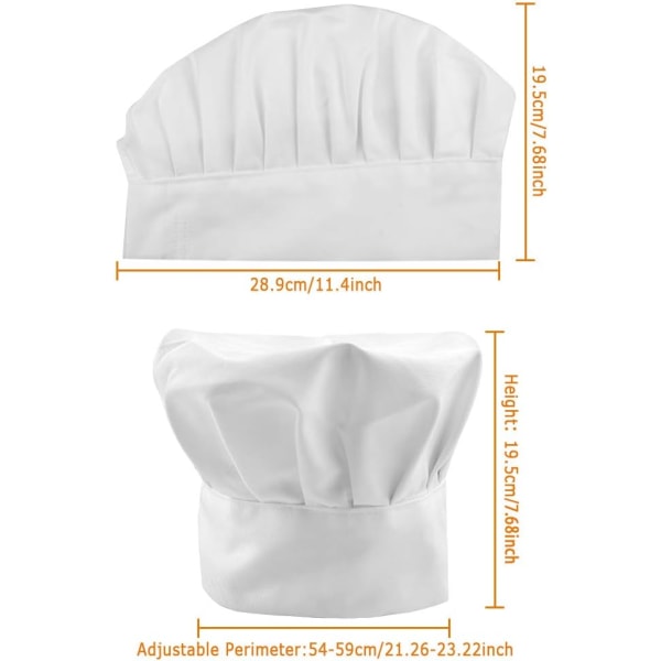 3st Vita kockhattar, justerbara kockhattar för restaurangbakning