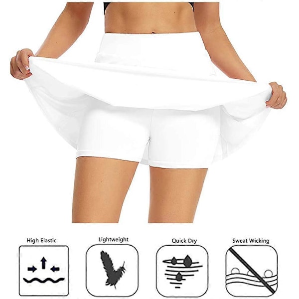 Højtaljet Badeskørt til Kvinder med Indersål Sikkerhedsshorts Strandskørt Sort S White XL