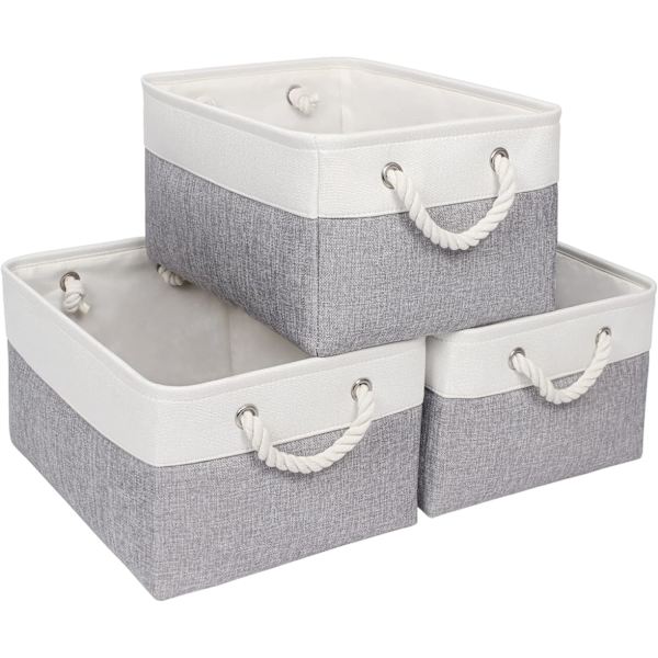 Oppbevaringskurv for hyller, oppbevaringsbokser med håndtak, store stoffoppbevaringskasser for organisering av hjemmet og kontoret, hvit & grå White/Grey 15inch