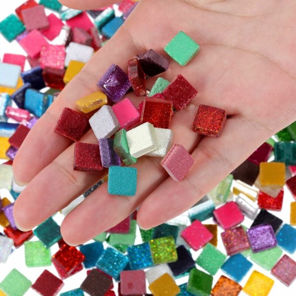 Mosaik 400 stycken/ 300 g Mosaikplattor Blandade färger Glänsande Kristall Mosaik Heminredning för gör-det-själv hantverk, fyrkantig, 1 x 1 cm