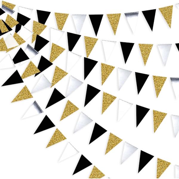 Kaksisivuinen Glitter-paperi Kolmion Lippu, Bunting-lippu Banner Syntymäpäiville, Lomalle, Hääjuhliin, Vuosipäivään, Valmistumiseen, Joulujuhliin, Koristeluun