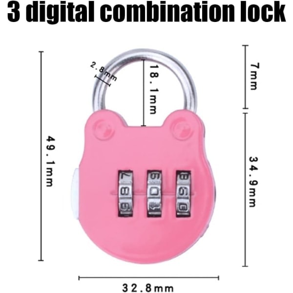 (Pinkki + Sininen (2 kpl)) Matkalaukun lukko, mini 3-numeroinen yhdistelmälukko