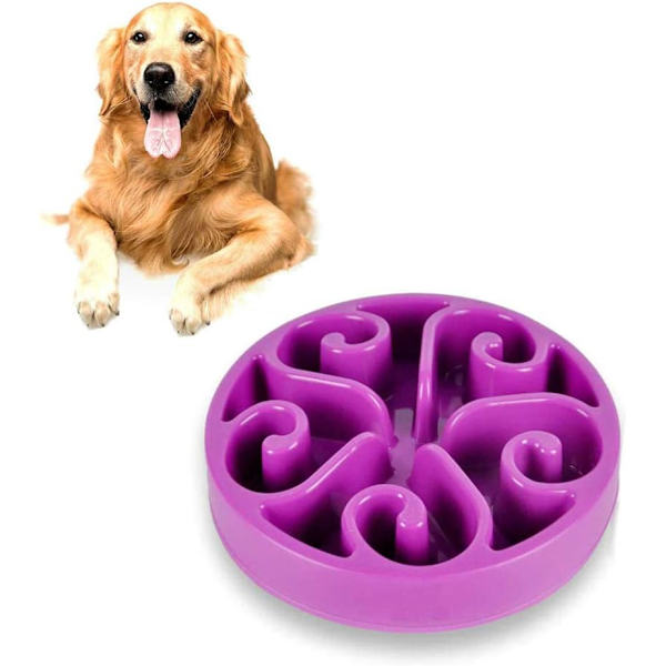 1 st Slowmatningskål för Hund, Långsam Ätningsskål för Mellanhundar, Rolig Pussel Slow Feed Halksäker Interaktiv Blo Purple