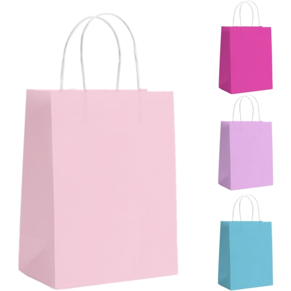 Gaveposer til Fest 10 stk Papirgaveposer til Børnefest, Papirposer med Håndtag, Små Gaveposer Ideelle til Fødselsdag, Bryllup, Babyshower, Polterabend Pink 10 count
