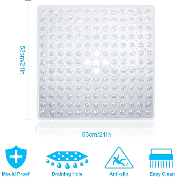 Duschmatta 53x53cm Mögelresistent Kvadratisk Dusch Halkskyddande Matta