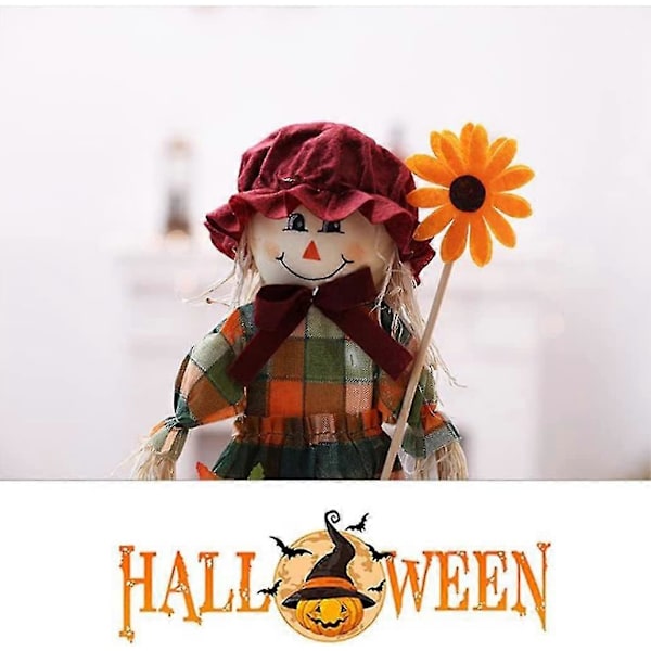 Halloween Höst Fågelskrämma Dekoration Höstskörd Stående Fågelskrämma Med Blommor Röd