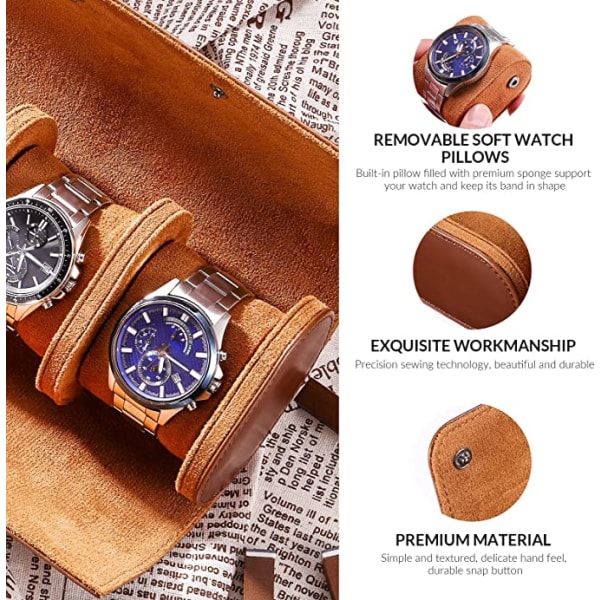 CDQ Travel Watch Case, Watch Box for mænd, 3 Slots Läder Watch Case
