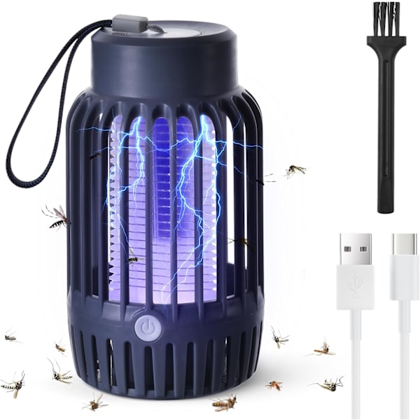 Myggdödande lampa, 2 i 1-dödare med ultraviolett lampa och belysningslampa, USB-uppladdningsbar insektsdödare 360° Attrahera och döda flygande insekter pessimistic