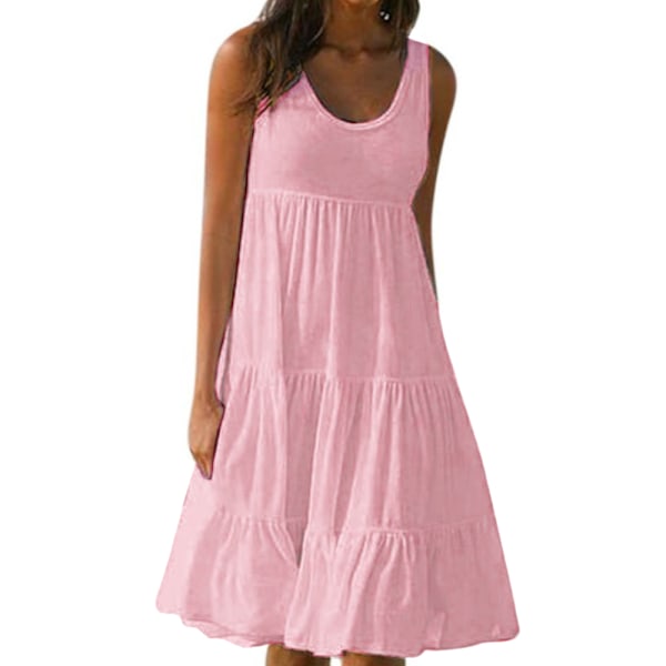 Sommarklänning dam lös passform volang mini strand ledig semester Rosa Pink 4XL