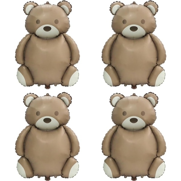 4D 35'' store brune bjørneballoner Tegneserie bamse festartikler, 4-pak matte bjørn Helium Mylar folieballoner til Jungle Woodland
