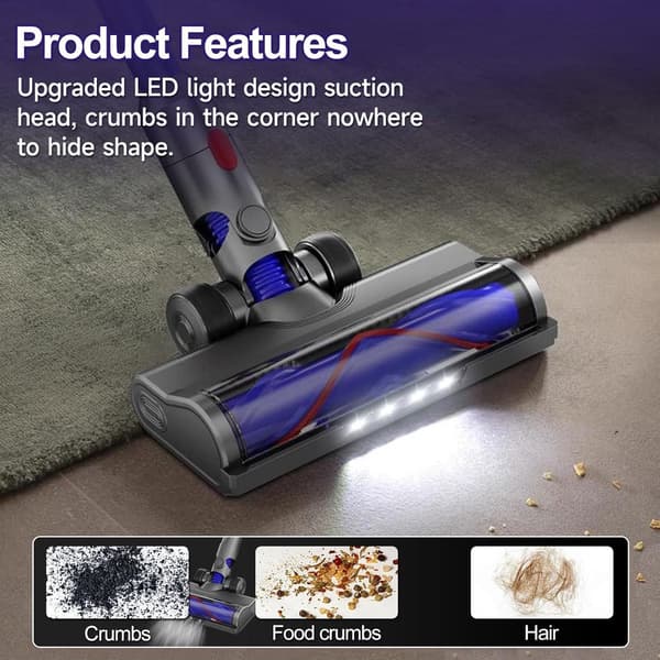 Erstatningsstøvsugerhode for Dyson V7/V8/V10/V11/V15/V8 Slim, LED V-formet børste, harde gulv og lavluvede tepper