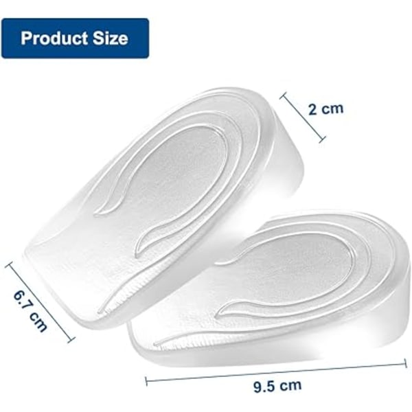 1 par gel häl innersula 2cm, transparent silikon häl lyft innersulor, Calcaneus
